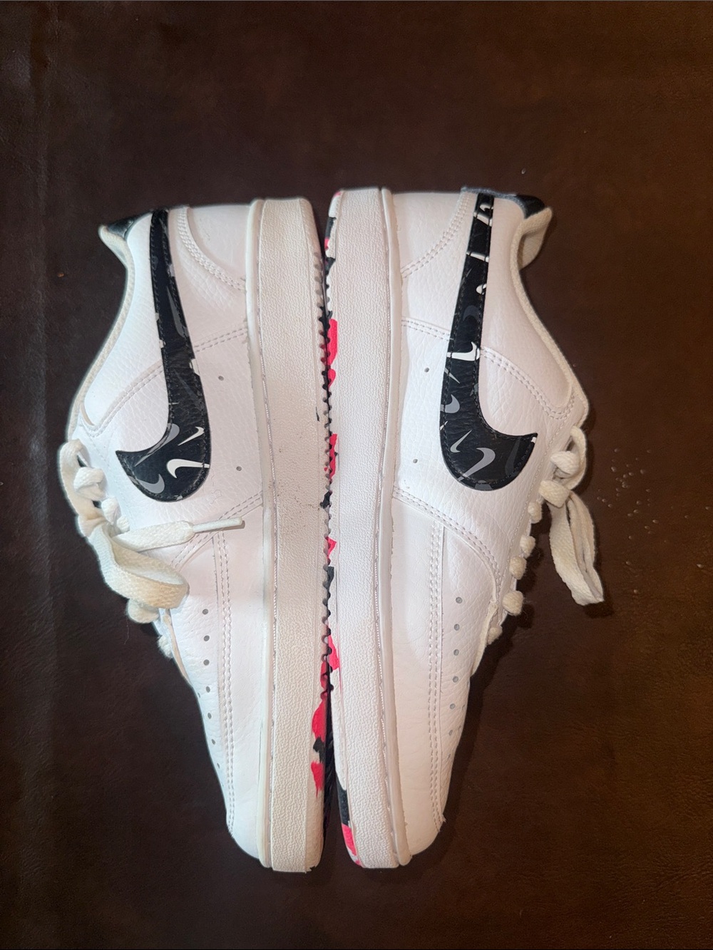 Like New Nike White Sneakers with Black Swoosh and Hot Pink Insoles
